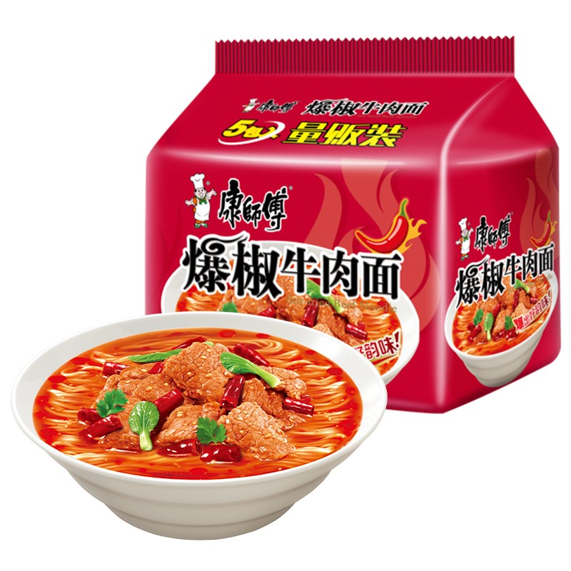 康师傅 方便面 经典爆椒牛肉 泡面袋装速食 五连包 85g*5包 5.26元（需用券）