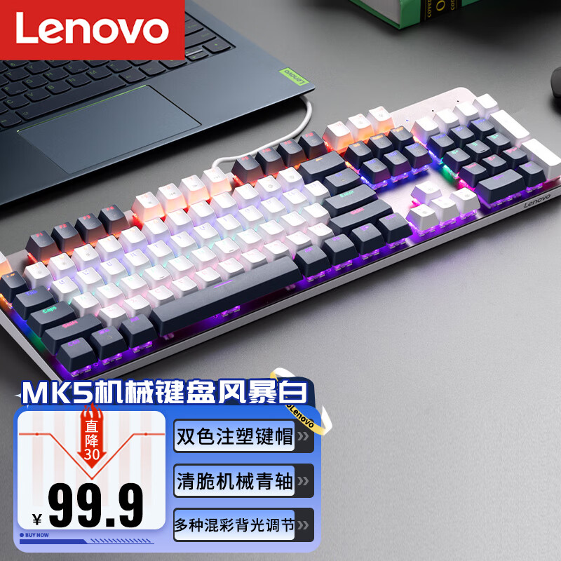 Lenovo 联想 MK5青轴有线机械键盘RGB光效适用拯救者电竞办公键盘104键 ￥86.9