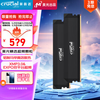 Crucial 英睿达 Pro系列 DDR5 6000MHz 台式机内存条 32GB（16GB*2） ￥599