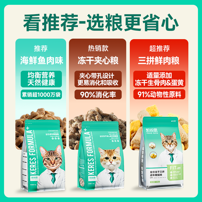 KERES 凯锐思 猫粮 成猫全价生骨肉冻干1.8kg 26.51元（需用券）