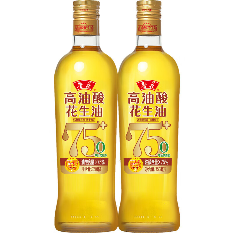 luhua 鲁花 高油酸花生油750ml*2瓶 油酸含量大于75% 68.8元（需用券）