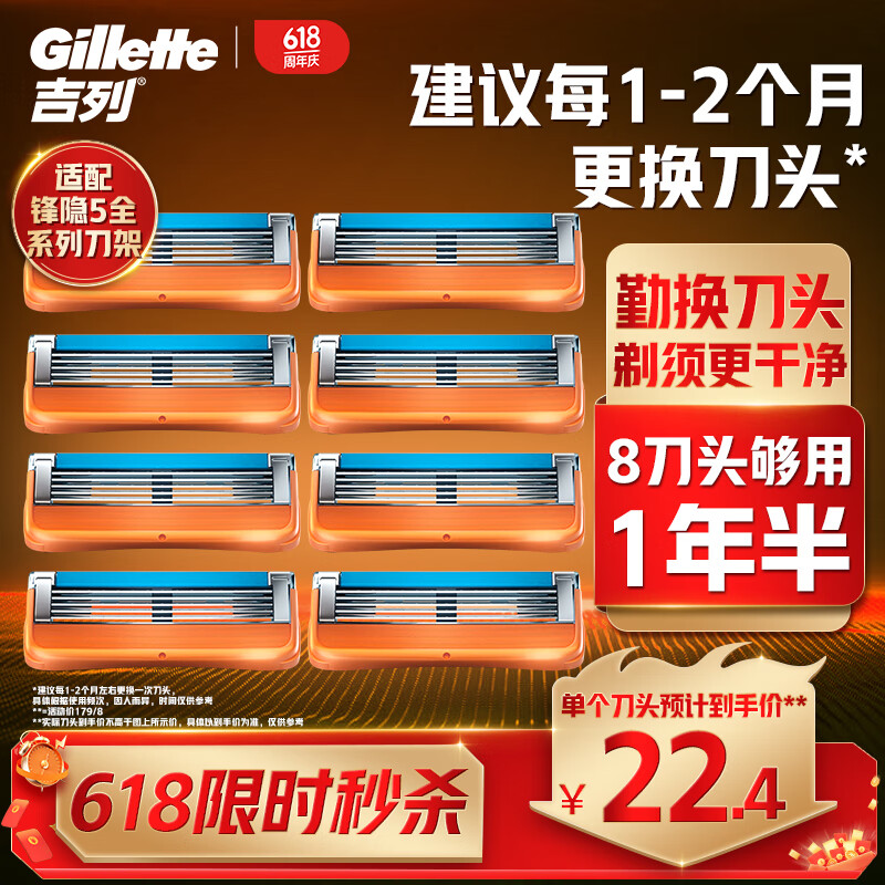 PLUS会员：Gillette 吉列 锋隐5层刀片 8刀头 151.16元