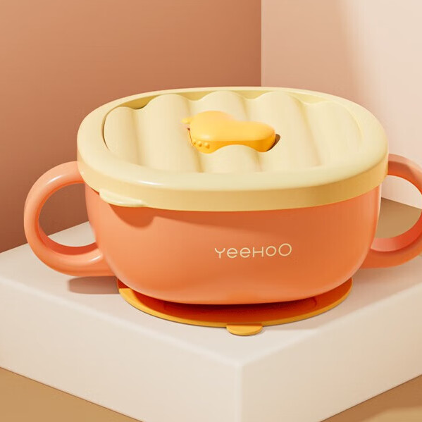 YeeHoO 英氏 辅食碗婴儿宝餐具儿童饭盒专用吸管碗不锈钢餐具吸盘辅食套装 