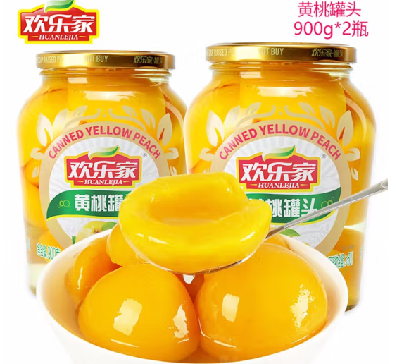 甜而不腻！HUANLEJIA 欢乐家 黄桃罐头900g*2罐 ￥18.8