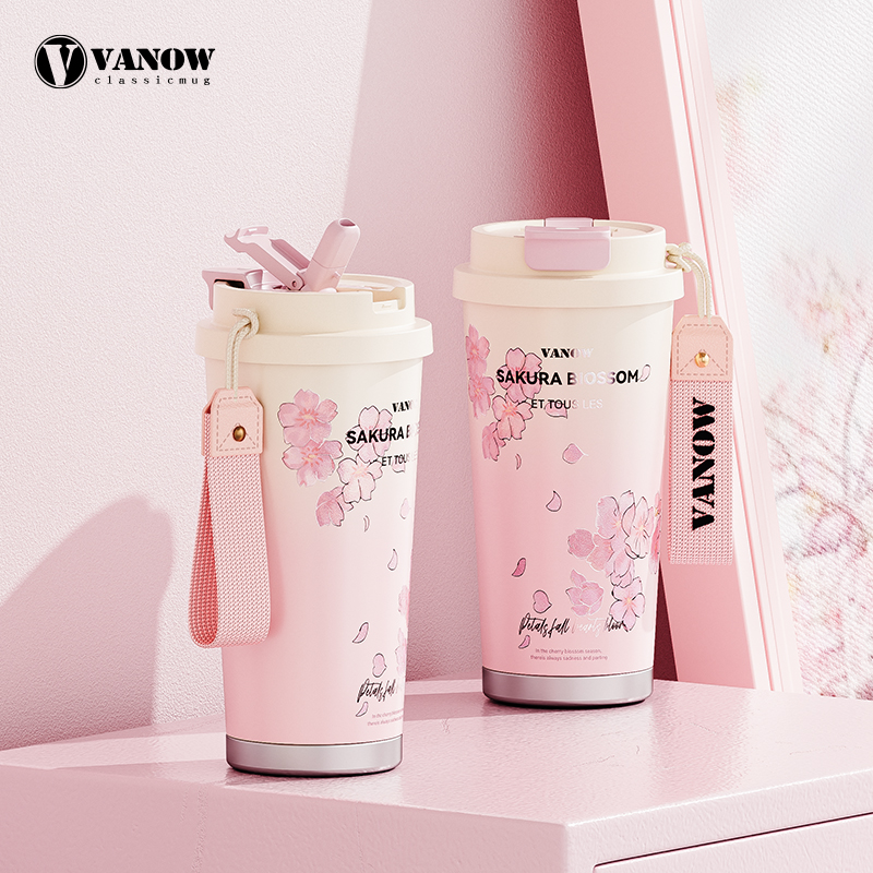 范洛 VANOW 樱花保温水杯女生2024陶瓷内胆咖啡杯子 樱之粉-500ml 149.1元