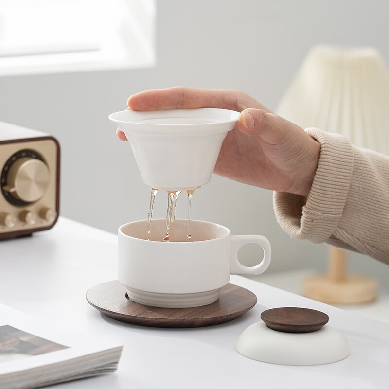 午间 陶瓷茶水分离茶泡茶杯杯个人专用茶咖杯办公喝茶杯水杯高档咖啡杯 