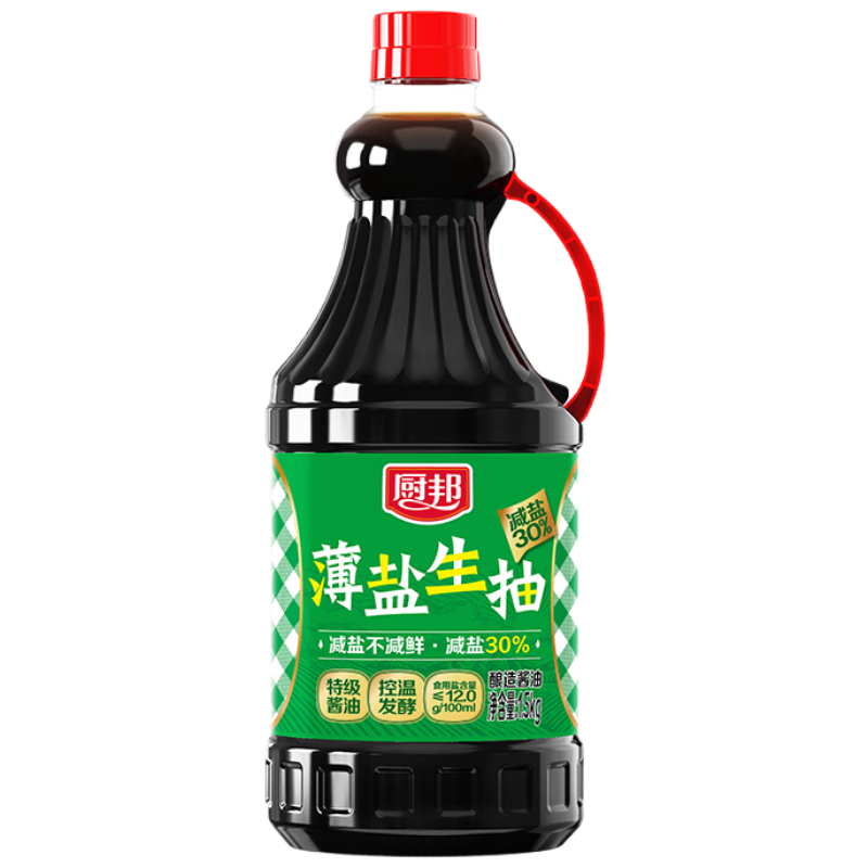 厨邦 薄盐生抽 酱油 1.5kg 黄豆特级酿造酱油 减盐30﹪ 7.9元（秒杀频道下单）