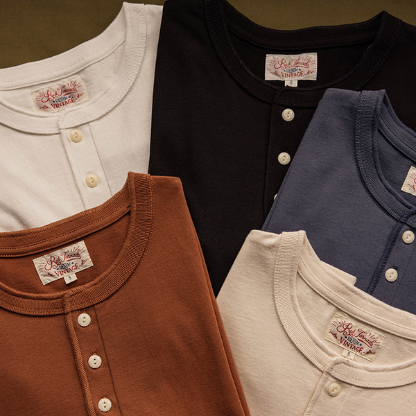 Red Tornado 红风复古 重磅纯棉亨利领T恤 阿美咔叽 T1-0007