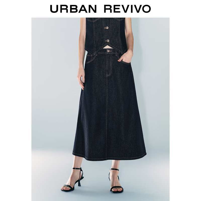 URBAN REVIVO UR2024秋季女装时尚摩登复古时髦丹宁牛仔半裙UWG840217 蓝色 S 319元