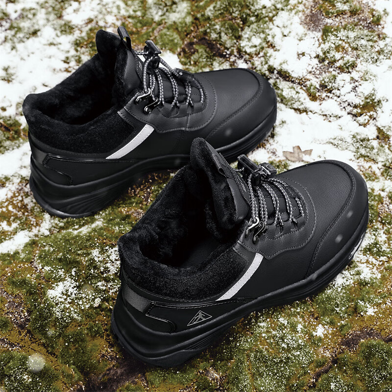 足力健 老人鞋2023冬款中老年加绒健康保暖棉鞋男女鞋防滑雪地靴96305Z 碳灰