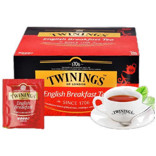 TWININGS 川宁 红茶英式早餐红茶 波兰进口其他红茶50袋*2g 独立包装袋泡茶茶叶 44.41元