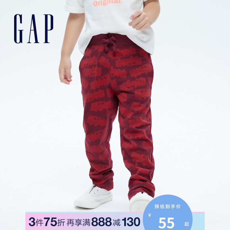 Gap 男幼童秋季款纯棉运动束脚裤734794儿童装可爱长裤 消防车图案 110cm(4岁)