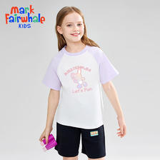 马克华菲 2024新款男女童纯棉短袖儿童宽松半袖洋气宝宝上衣T恤jz1 拼色紫 16