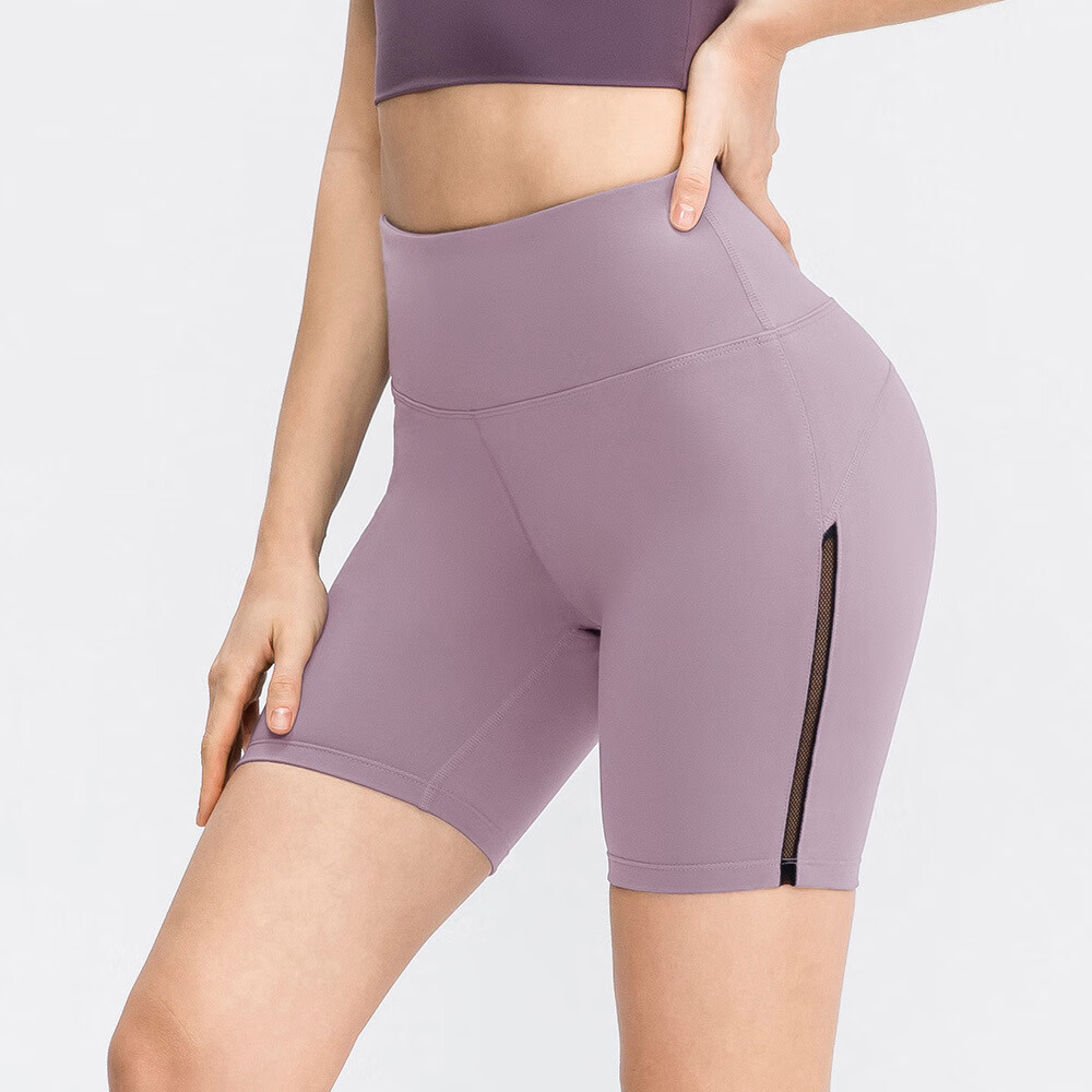 FNMM 瑜伽短裤女无尴尬线裸感塑形紧身运动裤高腰提臀健身裤含77%锦纶 浅紫 L 12.9元