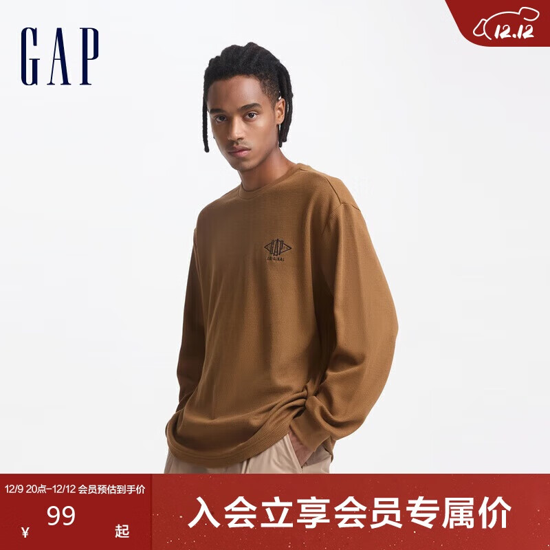 Gap 男女装2024初秋logo网眼布肌理感长袖T恤休闲上衣636993 98.6元