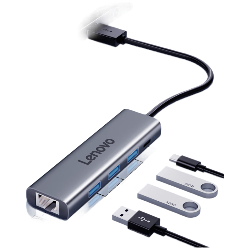 PLUS会员：联想 USB3.0分线器拓展坞 转千兆网口 一拖四转换器 41.77元（需领券