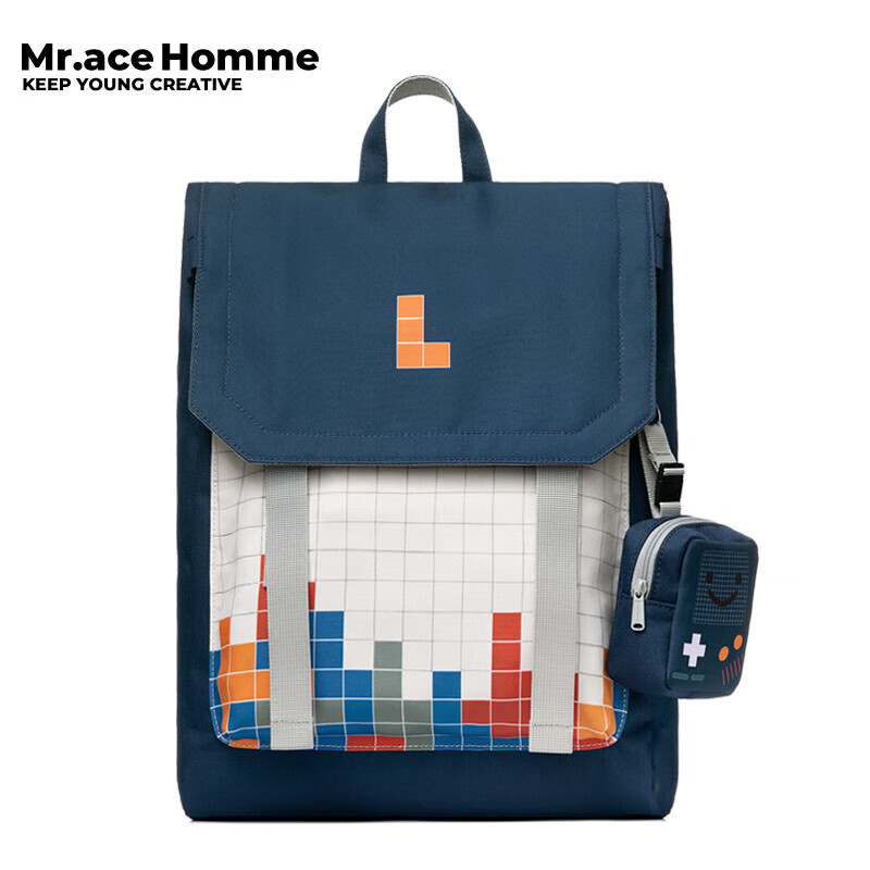 Mr.ace Homme 双肩包女韩版百搭书包大容量电脑包旅行背包男 白拼黛蓝色 147元