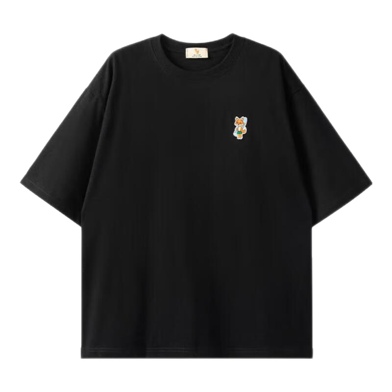 William fox&sons 小狐貍刺繡短袖男 黑色 L 50 260G 長絨棉 59元（需用券）