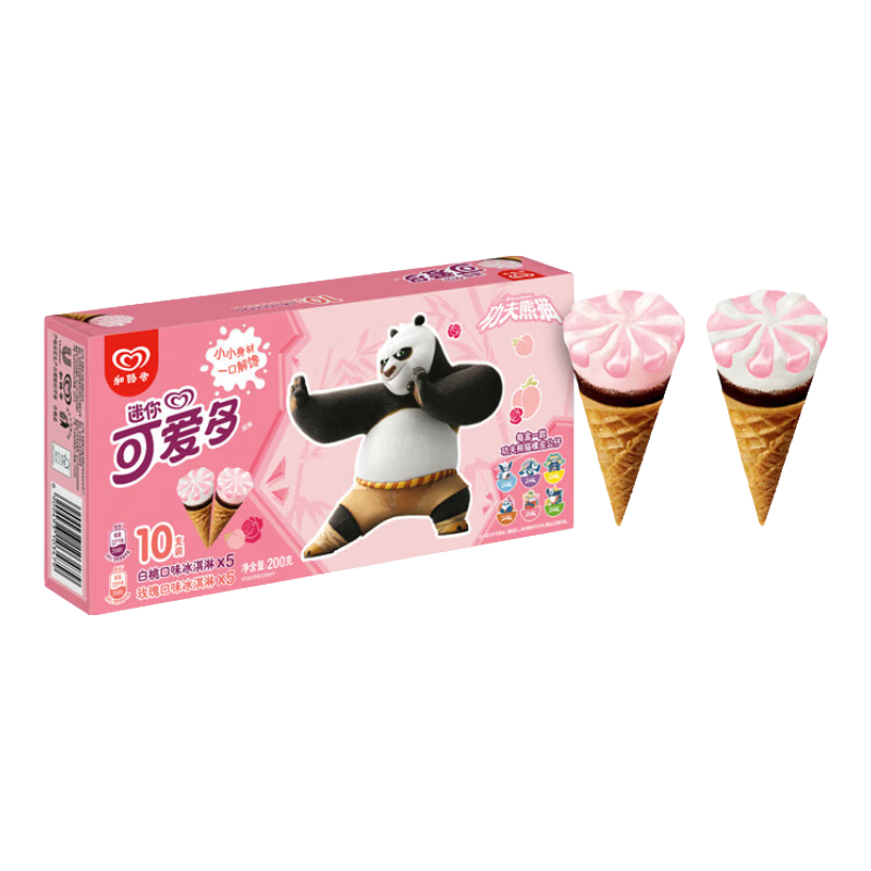 和路雪 迷你可爱多 功夫熊猫 甜筒玫瑰&白桃口味冰淇淋 20g*10支 *10件 79.1