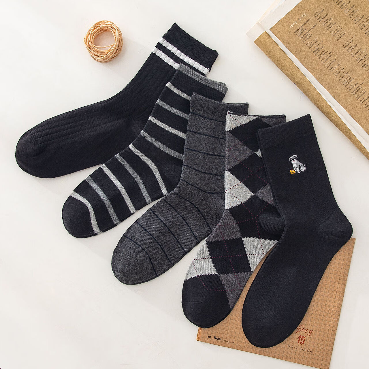 Caramella 卡拉美拉 男士冬季保暖中筒袜 5双装 18.9元包邮（双重优惠）