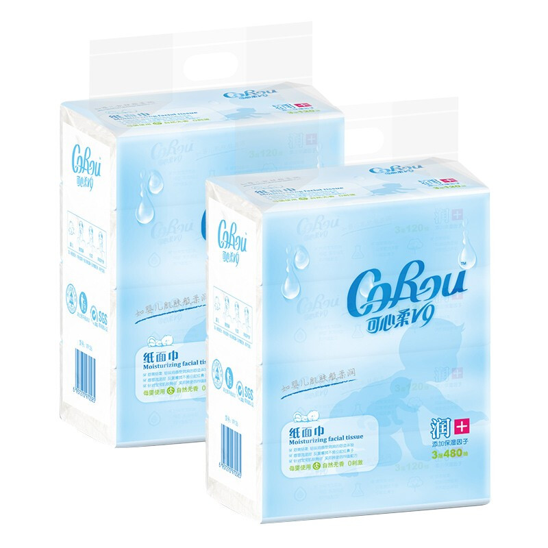 CoRou 可心柔 V9润+系列 婴儿纸面巾 自然无香型 120抽*8包 35.4元（需买2件，共7