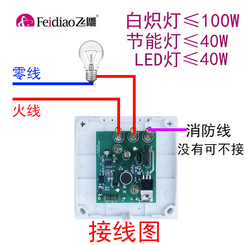 FEIDIAO 飞雕 明装二线LED声光控开关延时楼道感应自动声控灯走廊家用节能 40.