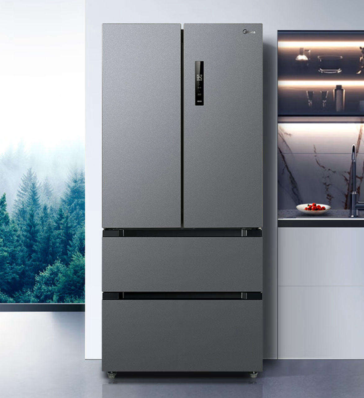 再降价、618预售、PLUS会员：Midea 美的 532 法式四开门冰箱 一级能效 双系统