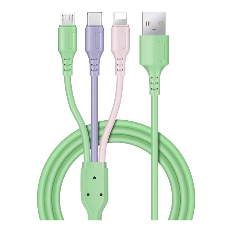 艾勒丝汀 多功能 三合一数据线 Type-C Lightning Micro USB 硅胶 USB 6.9元（需用券