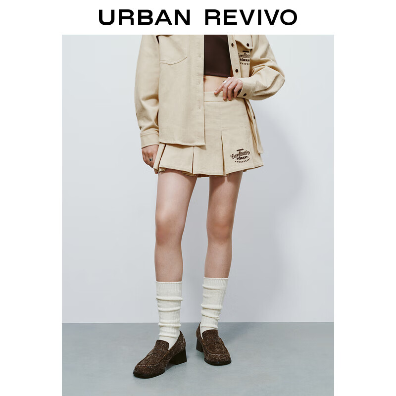 URBAN REVIVO UR2024秋冬女装休闲少女感刺绣灯芯绒短款半裙UYL540013 米白 S 219元