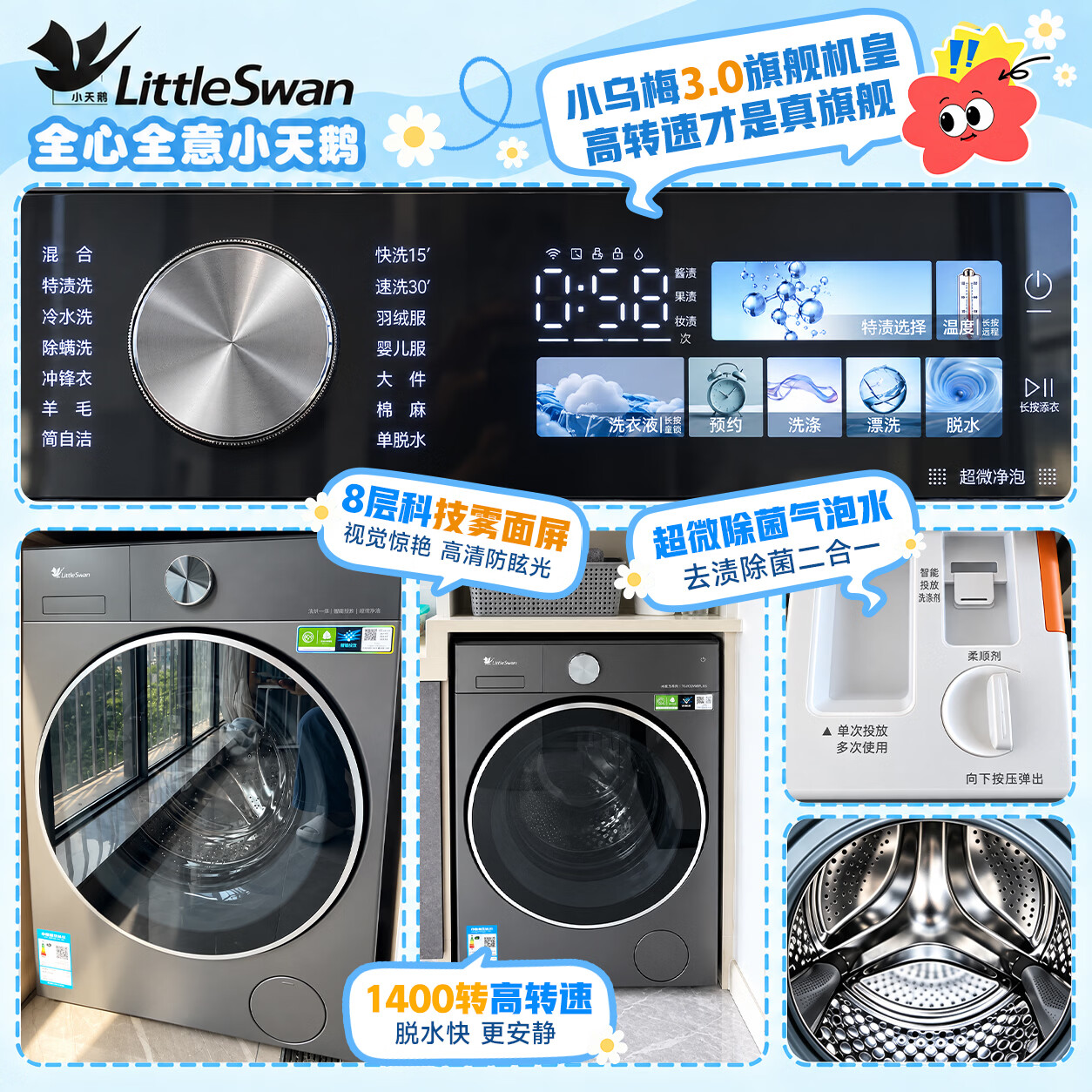 小天鹅 小乌梅3.0系列 TG10VE40滚筒洗衣机 10kg 2389元 - 线报酷