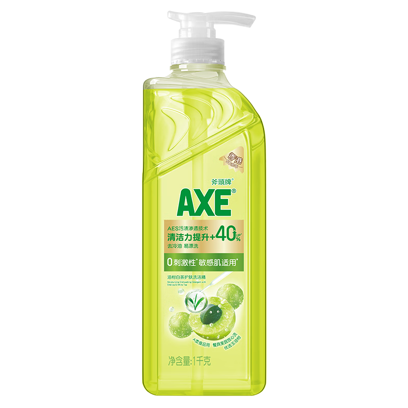 Plus会员，需首购礼金:斧头牌（AXE）油柑白茶护肤洗洁精1kg泵 白茶清香 敏感