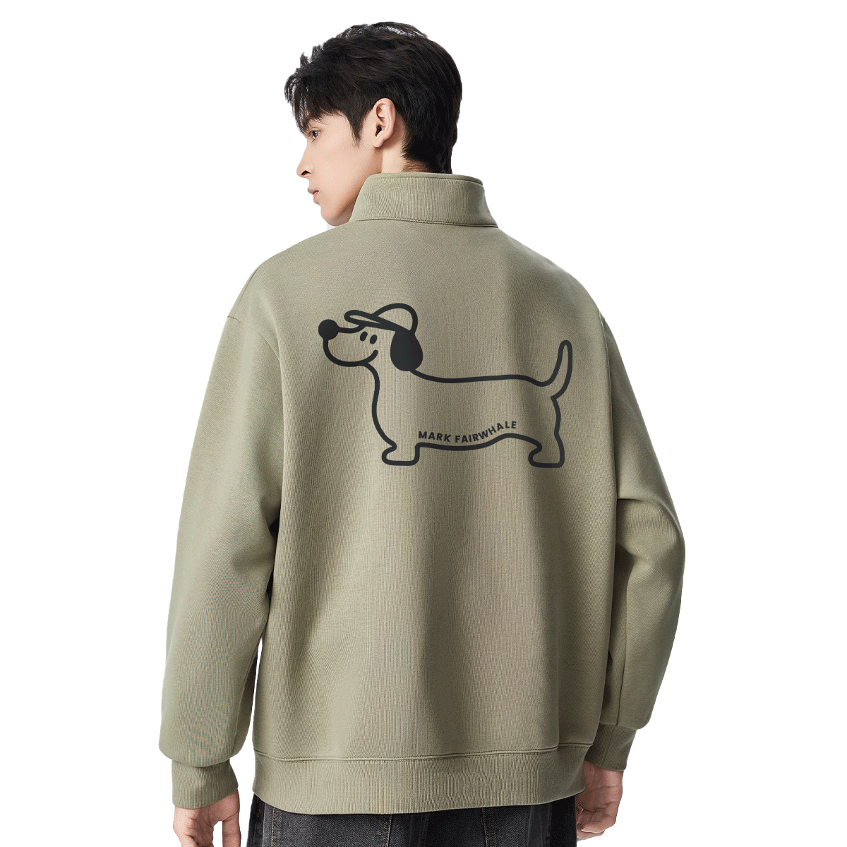 马克华菲 美式灰色卫衣男秋 重磅立领半拉链上衣 腊肠狗图案 120元