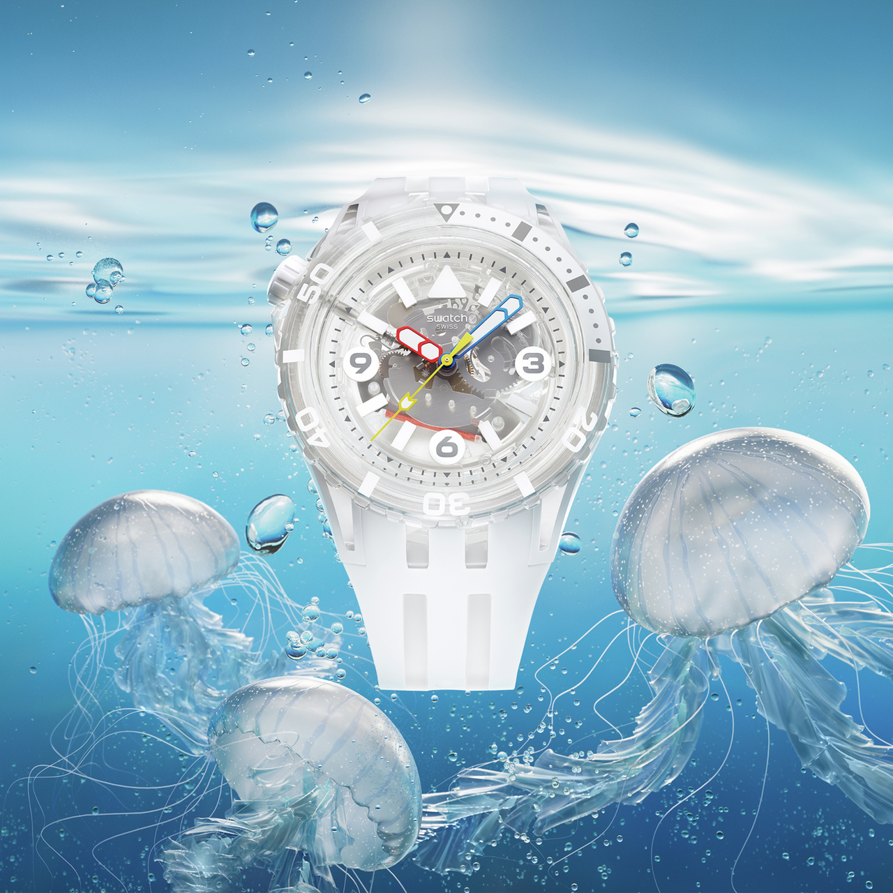 移动端：swatch Scuba潜航系列 中性手表 SSCU09K100 44mm 849.5元（淘金币可抵11.8元