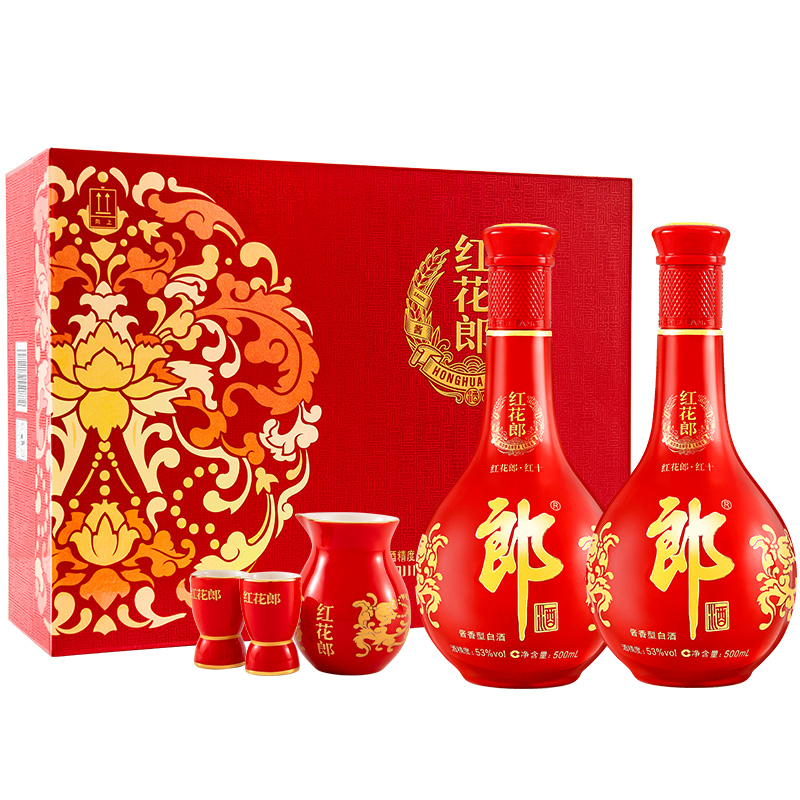 LANGJIU 郎酒 红花郎 红十礼盒 53度 酱香型白酒 500ml*2瓶 369元（需用券）