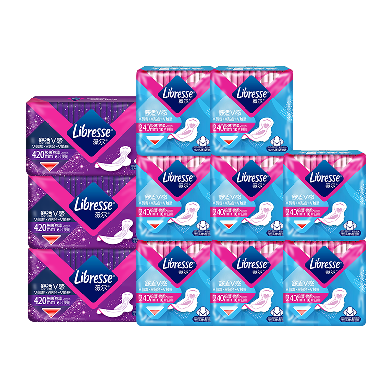 薇尔 v感卫生巾 超值日夜组合装98片(日用80片 夜用18片)赠维达抽纸18