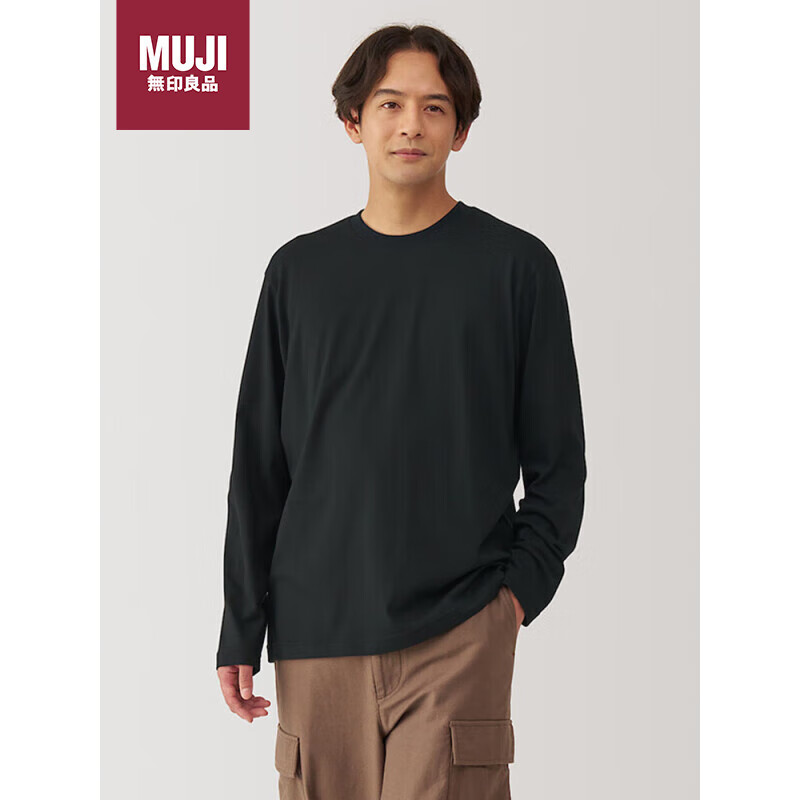 MUJI 無印良品 男式 水洗天竺编织圆领长袖T恤 108元