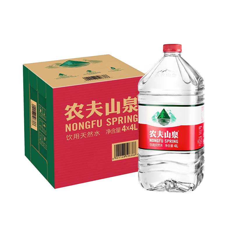 再降价、概率券：农夫山泉 饮用水 饮用天然水4L*4桶 返后17.9元plus会员免运