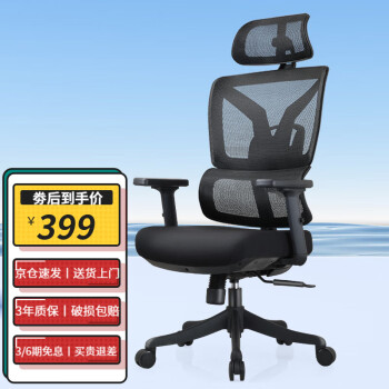 PLUS会员：菲迪-至成 F181 人体工学椅 海绵座垫+升降扶手+3D腰托+黑 259元（需