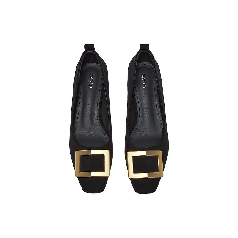 百思图 法式气质方扣 女士高跟鞋 黑色 37 224元（需用券）