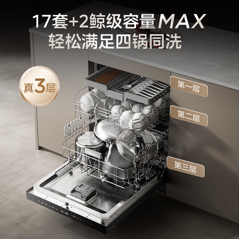 以旧换新补贴：Midea 美的 GX1000Max-D 嵌入式洗碗机 升级17套+2 五臂飓风洗 105