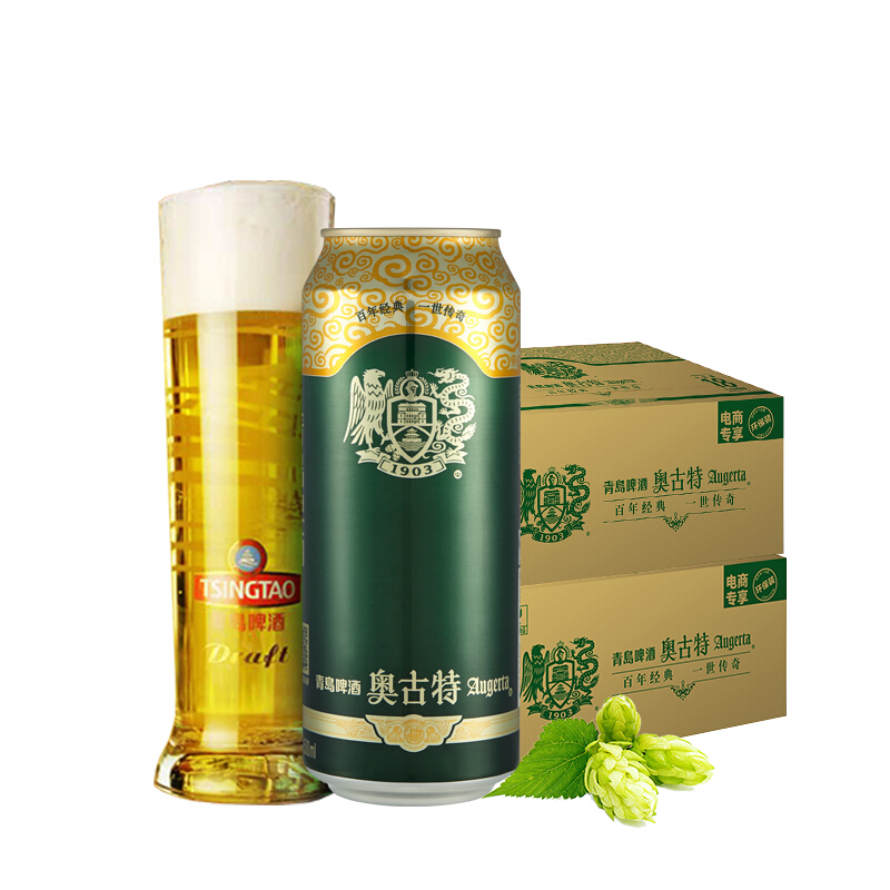 PLUS会员：TSINGTAO 青岛啤酒 12度 奥古特啤酒 500mL*18听 赠千禧临门 500mL*6听 118