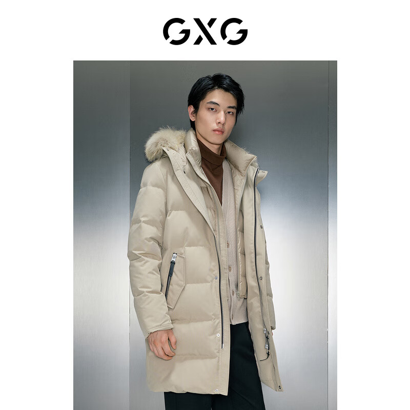 GXG 男士假两件多色长羽绒服 GEX1D2429604 卡其色 ￥649.5