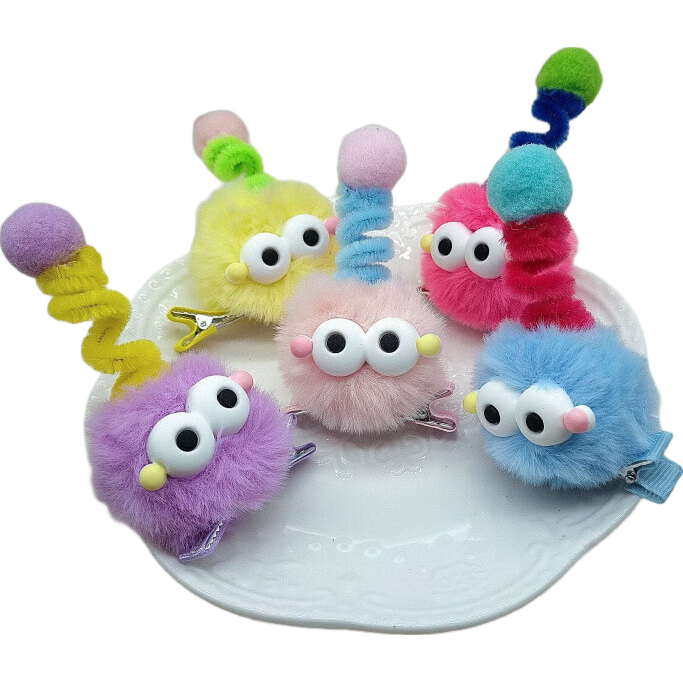 可爱搞怪毛绒煤球发夹 黄色 1个 1元