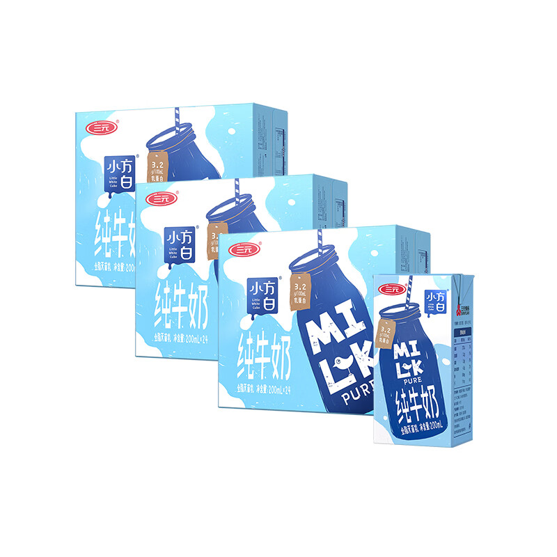 SANYUAN 三元 纯牛奶 200ml*24盒*3箱 110.71元