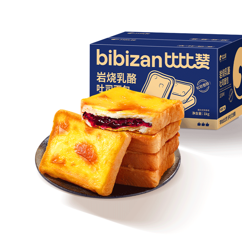 plus会员、掉落券、需首购:比比赞（BIBIZAN）岩烧乳酪蓝莓味吐司面包2斤 11.54