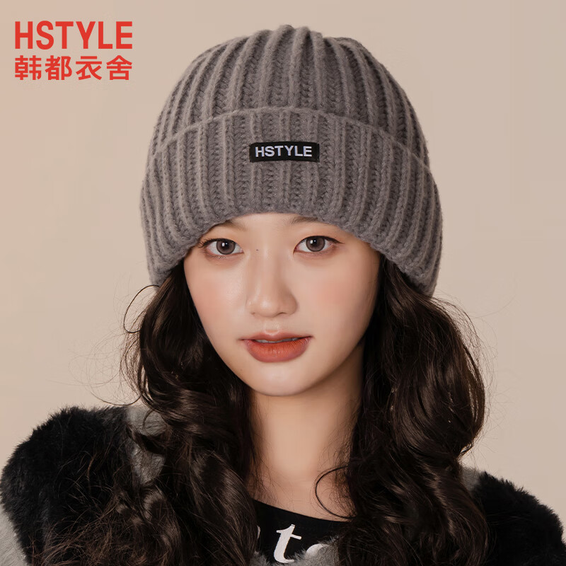 HSTYLE 韩都衣舍 帽子冬季女2024新款冬季保暖毛线帽大头围显脸小宽松护耳针