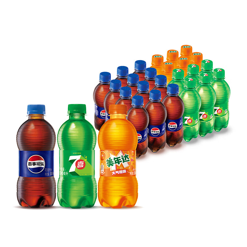 百事 可乐Pepsi 可乐*12+7喜*6+美年达*6碳酸饮料汽水300ml*24包装随机 31.9元 - 86线报
