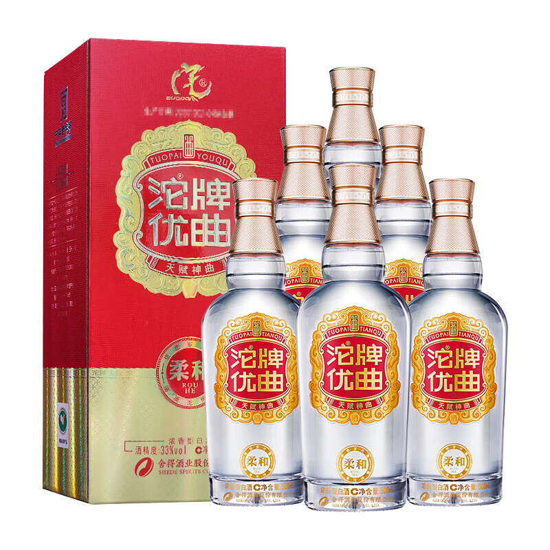 PLUS会员:沱牌 沱牌酒 沱牌优曲柔和 33度 500mL 6瓶*2 258.2元（合129.1元/件，买