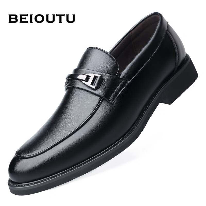 BEIOUTU 北欧图 皮鞋男士套脚商务休闲鞋时尚一脚蹬正装鞋 1956 黑色 44 89元