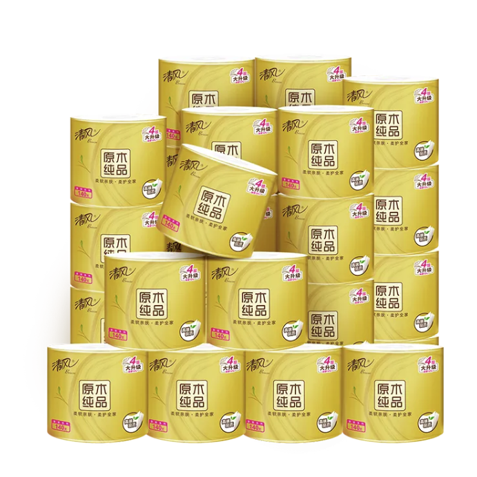 清风 有芯卷纸 金装4层140克*27卷 31.06元（需用券）